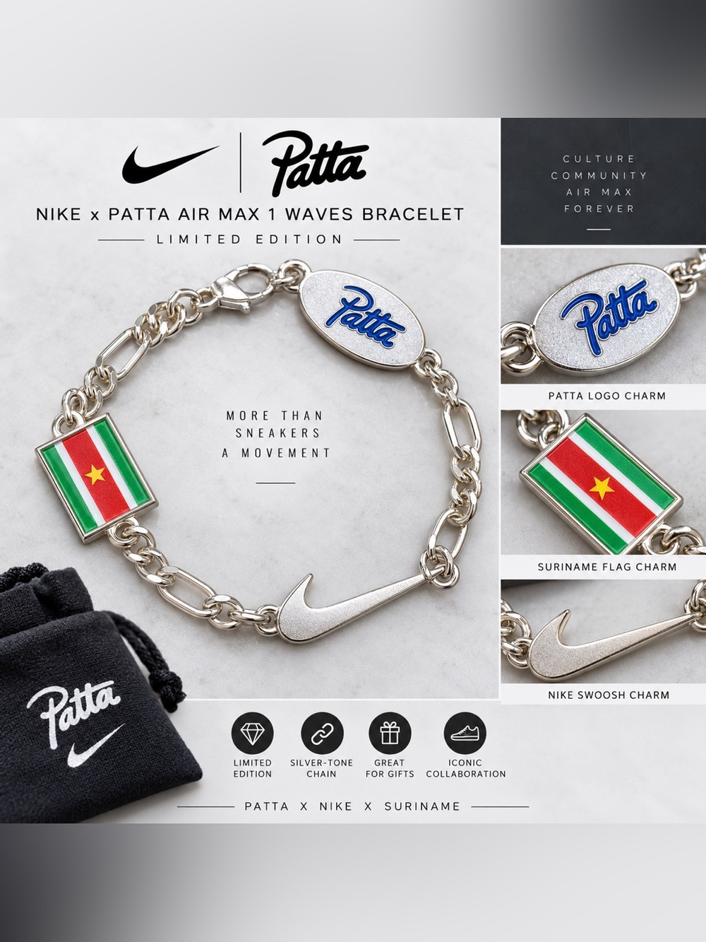 Limited-edition Nike x Patta Air Max 1 Waves Bracelet.
